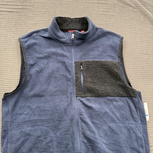 IZOD Polar Fleece Vest Mens XL Midnight Blue Performance Zip Pocket Sherpa Trim - Picture 8 of 11